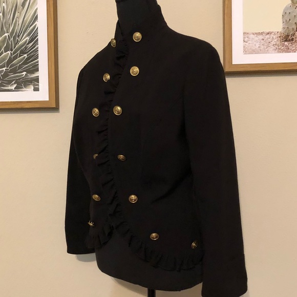 Gold Button Ruffle Trim Blazer - Picture 2 of 4